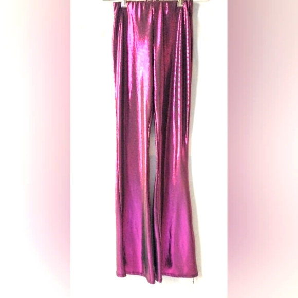 PAPEROC - Metallic Fushia on Black Lightweight Flare Bottom Pants - XS - Picture 1 of 13